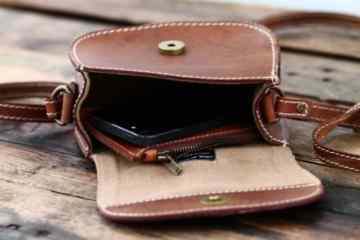 PAUL MARIUS kleine Ledertasche Vintage-Stil niedlich farbe braun MON MIGNON -