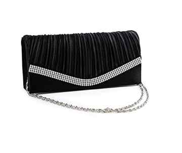 philna12 Abend Handtasche Clutch mit Schulterriemen Kette Strass Satin (schwarz)