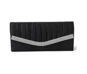 philna12 Abend Handtasche Clutch mit Schulterriemen Kette Strass Satin (schwarz) -