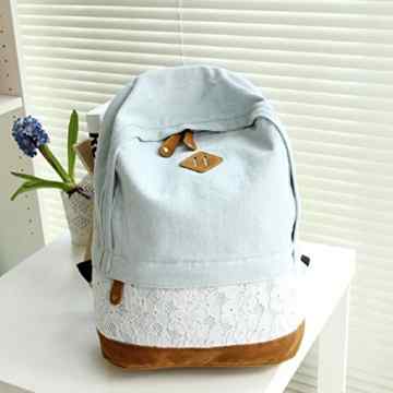 Sannysis Fashion-Frauen schnüren sich Denim Canvas Rucksack-Schul -