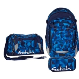 satch Match by Ergobag: 3-teiliges Set Blue Crush Blau Polygon Rucksack, Sporttasche & Schlamperbox inkl. Geodreieck – Der Ganztagsbegleiter: Rucksack wächst mit bis ca. 1,90m Körpergröße