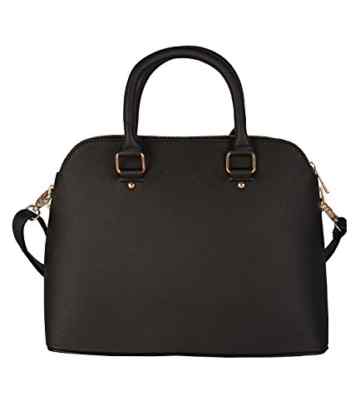 SIX „Basic“ mittelgroße, feste Damen Handtasche, schwarze Henkel-Tasche mit Schleife, goldenen Akzenten, 31×24.5×12.5 cm, abnehmbarer Riemen (427-485) -