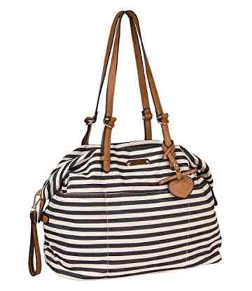 SIX „Marine“ große schwarz weiß gestreifte Damen Handtasche, Shopper, Weekender, für Sport und Strand, 39x41x19 cm, Canvas, knautschig (463-866) -