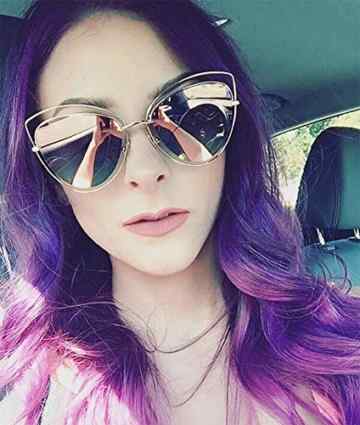 SojoS Mode Frauen Damen Doppel Draht Doppel mit Rand UV400 Katzenaugen Sonnenbrille SJ1047 -