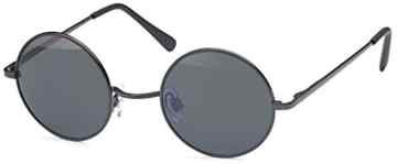 Sonnenbrille mit runden Gläsern und schmalem Metall Gestell, Bügel mit Federscharnier -