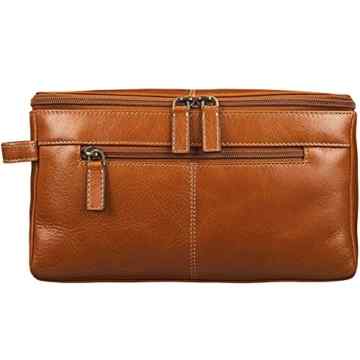 STILORD ‚Mona‘ Kosmetiktasche Leder Damen Groß Schminktasche Beauty Case Make Up Kulturtasche mit Henkel Kulturbeutel Waschtasche Reise Vintage Leder cognac – braun -