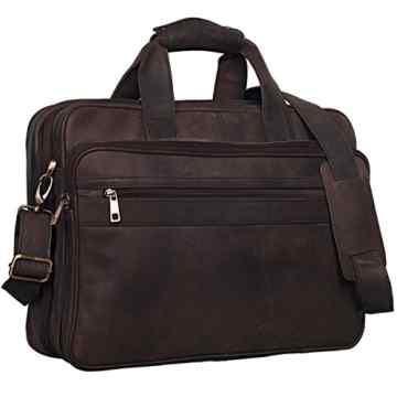 STILORD Umhängetasche Leder groß Lehrertasche Aktentasche Laptoptasche Unitasche Arbeitstasche Büro Business Vintage Büffel-Leder dunkelbraun -