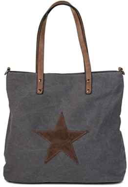 styleBREAKER Canvas Shopper Handtasche mit aufgenähtem Stern, Schultertasche, Umhängetasche, Damen 02012048