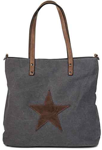 styleBREAKER Canvas Shopper Handtasche mit aufgenähtem Stern, Schultertasche, Umhängetasche, Damen 02012048