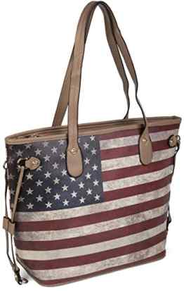 styleBREAKER Designer Handtasche im Vintage USA Stars and Stripes Design, Henkeltasche, Schultertasche, Damen 02012003