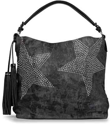 styleBREAKER Jeans Beuteltasche mit Stern Strass Applikation im schimmernden Antik-Look, Schultertasche, Damen 02012035