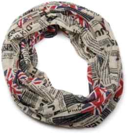 styleBREAKER Union Jack Loop Schlauchschal im Zeitungsdruck, Newspaper Stil, leicht und seidig, Tuch, Unisex 01016078