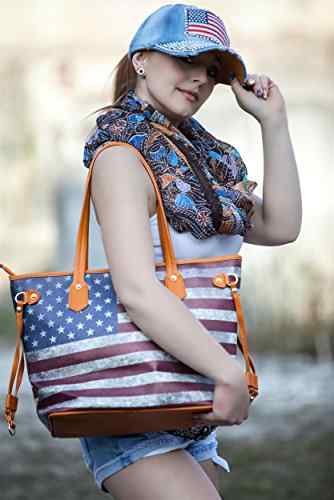 styleBREAKER Designer Handtasche im Vintage USA Stars and Stripes Design, Henkeltasche, Schultertasche, Damen 02012003 -