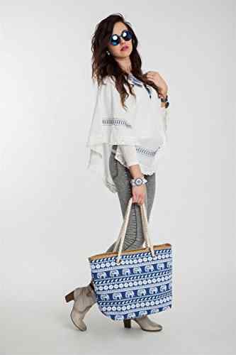 styleBREAKER Strandtasche mit Ethno Elefanten Muster und Reißverschluss, Schultertasche, Shopper, Damen 02012063 -