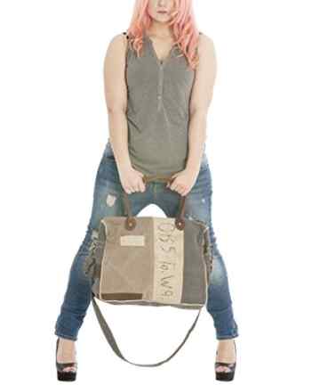 Sunsa Damen Vintage Tasche Schultertasche Handtasche Umhängetasche Sporttasche Wochenendtasche aus Canvas & Leder 42 x 35 x 10cm -