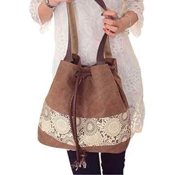 Tasche A4 Alltagstasche Shopper Ethno Umhänge Handtasche Vintage Canvas Schulter Stofftasche Damen -