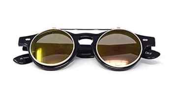 Ultra® hochklappen Kreis Steampunk hochwertige Schutzbrille Brille Retro Runde Cyber UV400 Sonnenbrille -