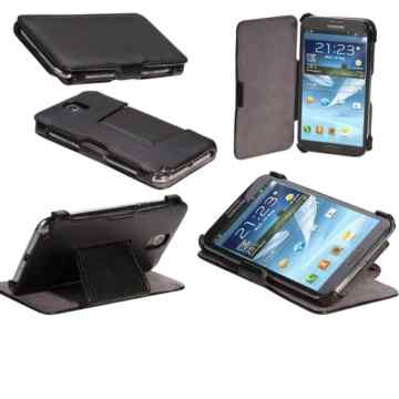 Ultra Slim Tasche Leder Style Samsung Galaxy Note 3 N9000/N9002/N9005 (LTE / 4G) Hülle Schwarz Cover mit Stand – Zubehör Etui Galaxy Note 3 GT-N9000 N9002 N9005 Flip Case Schutzhülle (Leder, Schwarz) – Vorbestellen – Mit Displayschutzfolie (clear screen protector high quality smartphone Galaxy Note 3!) – XEPTIO accessoires -