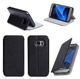 Ultra Slim Tasche Leder Style Samsung Galaxy S7 EDGE SM-G935 (LTE / 4G) Hülle Schwarz Cover mit Stand – Zubehör Etui Galaxy S7 EDGE Dual SIM Flip Case Schutzhülle (PU Leder, Schwarz) – Vorbestellen XEPTIO accessoires 2016 -