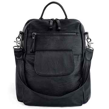 UTO Damen Backpack Purse PU gewaschen Leder Ladies Rucksack Schultertasch schwarz -