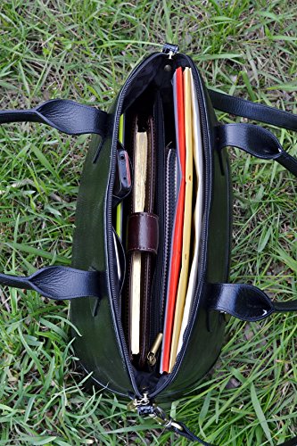 Valeria Italienisches Leder elegante Büro Damen Schultertasche Damen Henkeltasche Grosse Kapazität Schwarz Glattleder -