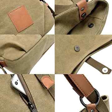 Vococal® Damen Lässige Baumwoll Canvas Schultertaschen Rucksäcke – Multi-purpose Crossbody Messager Umhängetaschen Tablet PC Taschen, Khaki -