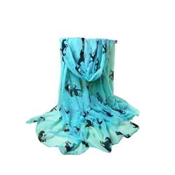 VORCOOL Lange Voile Schal mit Pferd Muster – Blau -