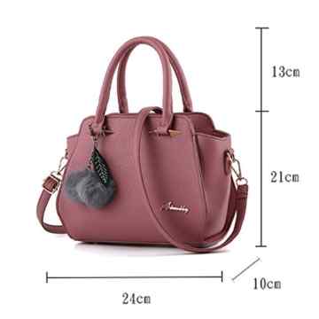 Wewod Damen Frauen PU Leder Handtasche Umhängetasche Schultertasche Tote Tasche Henkeltaschen Abendtaschen mit Ball anhänger 24x 21x 10cm -