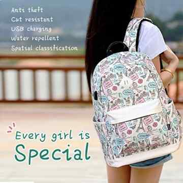 WinBridge Schulrucksack mit USB-Ladeanschluss Wasserdicht Anti-Diebstahl Girly für Mädchen College Buch Tasche 【BP001】 -