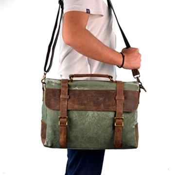 Y-DOUBLE Vintage Messenger Bag Umhängetasche Aktentasche Schultertasche 14 Zoll Laptoptasche Notebooktasche aus Canvas und Leder -